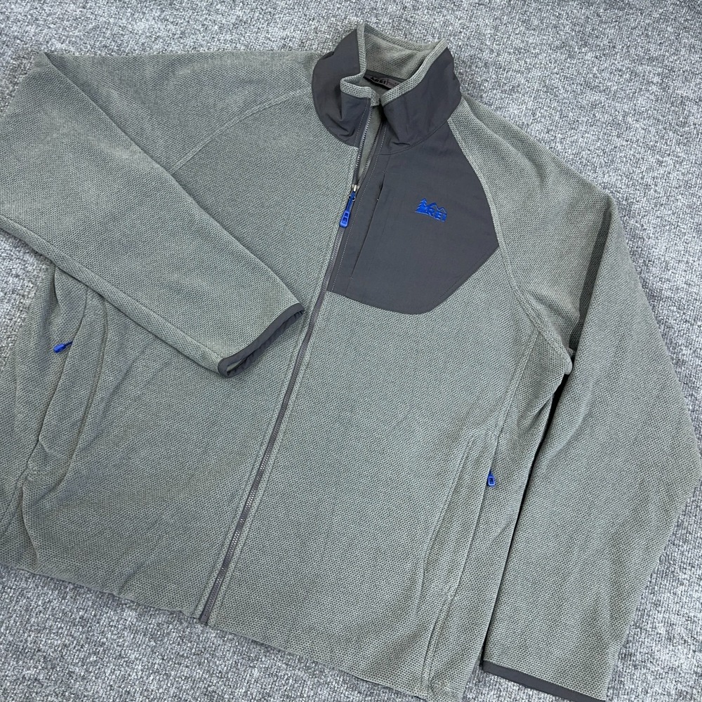 REI Fleece Jacket Men 2XL Gray Full Zip Pockets Heavy Windstopper Gorp Gorpcore